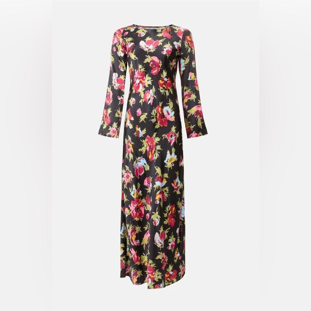 Rixo X Rtr Floral Long Sleeve Satin Luxury Dress Gown Xl Formal